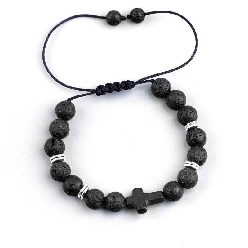 Adjustable Multi-Color Volcanic Stone Cross Beaded Bracelet