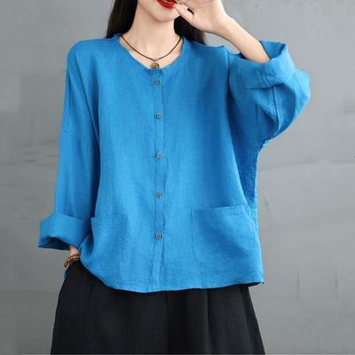 Langarm oversized Baumwoll Leinen Vintage Hemden & Blusen für Bluse Lässige lockere Frühling Sommer Herbst Tops Damen Button Up Shirt