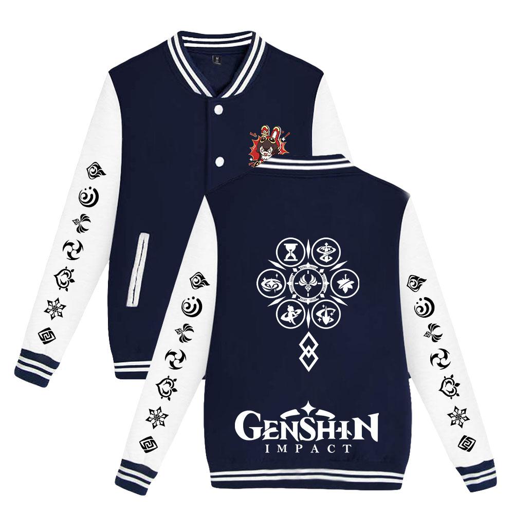 Genshin Impact Druck Herren Damen Jacke Mantel Sweatshirts Hoodie Baseball Uniform Streetwear Jungen Mädchen Strickjacke Oberteile Kleidung