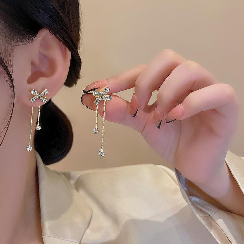 

Изысканные блестящие циркониевые серьги-капли с длинными кисточками для женщин, трендовые корейские