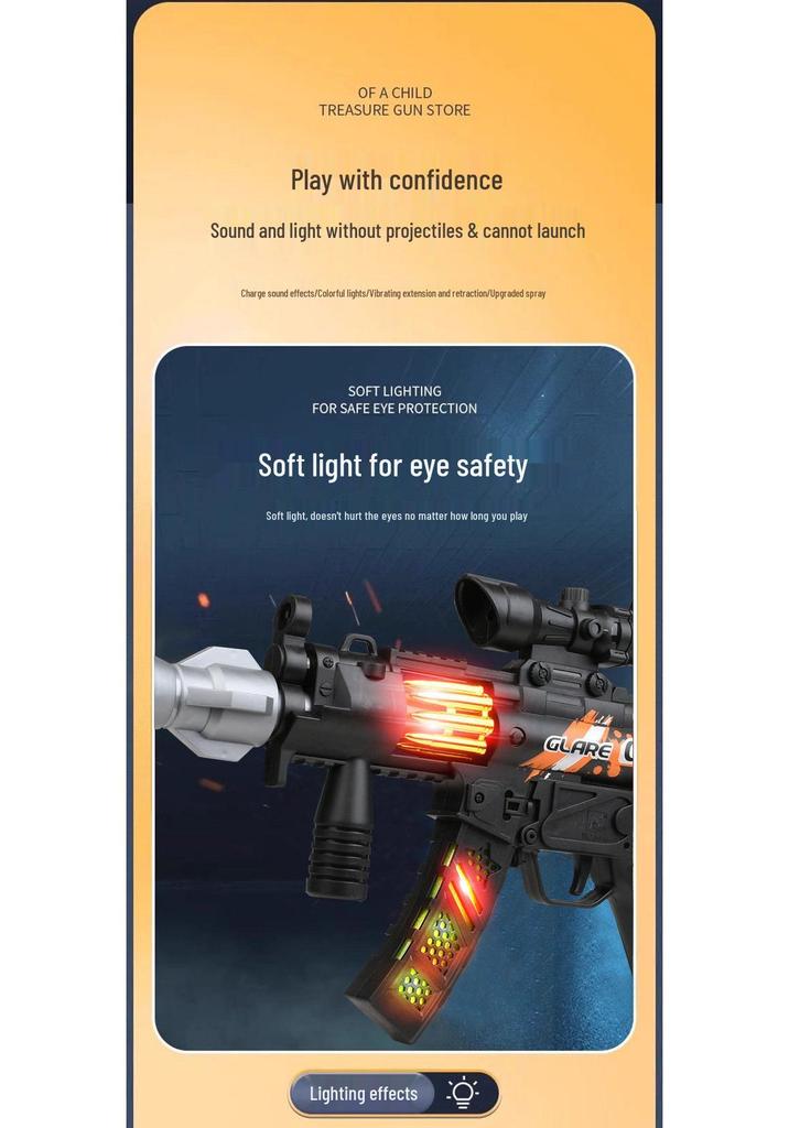 Black Tech Spray Vibration Toy Gun for Kids 8-12: Multitone Submachine Gun