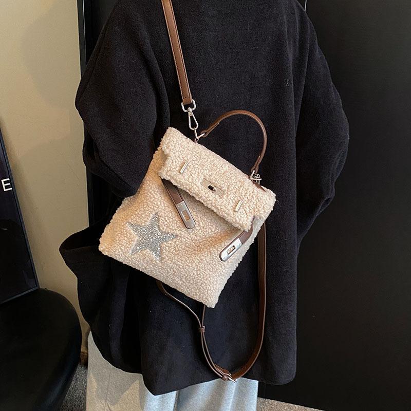 Winter Lamb Wool Backpack Women'S Niche Fashion Large-Capacity Briefcase High-End Versatile Women'S Bag