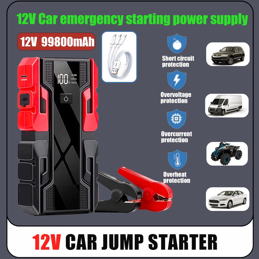 Nou Starter Portabil pentru Mașină 12V 99800mAh, Baterie Externă de Urgență Portabilă cu LED, USB, pentru SUV, Van, Motocicletă, ATV