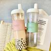 850ML Cute Pearl Milk Tea Straw Plastic Water Bottle with Cup Cover Women Large Capacity Juice Boba Milk Cup Drop-proof Portable Cup