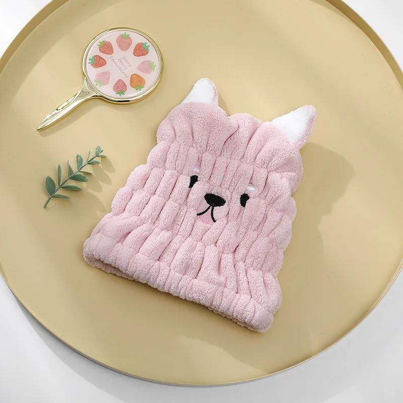 1Pcs Cute Cartoon Shower Cap Coral Fleece Hair Turban Bathroom Cap Portable Women Dry Hair Hat Quickly Dry Wrapped Towel