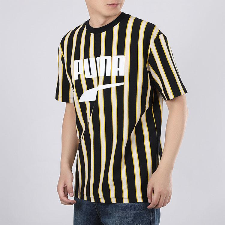 Puma Striped Logo Short Sleeve T-Shirt Men Tops Black 599911-01