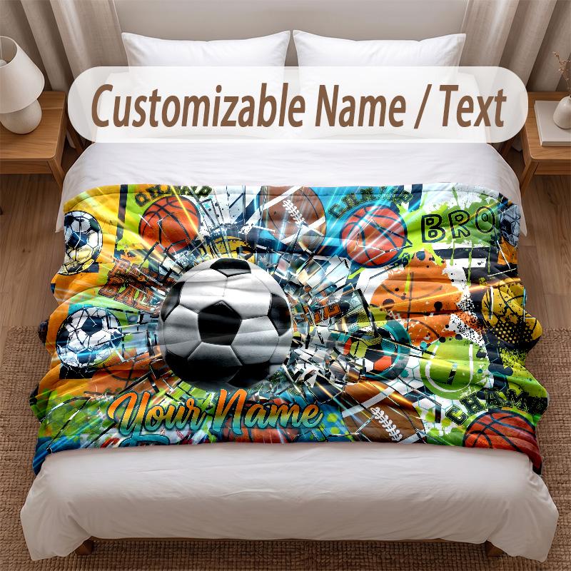 Fußball-Thema Weiche Decke Personalisierter Benutzerdefinierter Name Textdruck Warme Decke Zuhause Sofa Schlafzimmer Dekoration