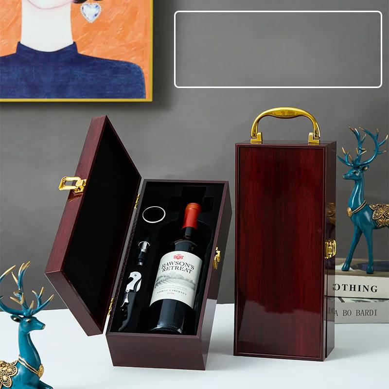 Single/Double Leather Box Wine Bottle Box Luxury Handle Wooden Organizer Gift Wood Wine Holder for 2 Red Wine Packaging