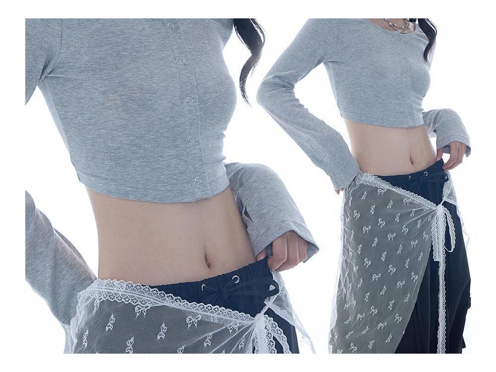 2025 Grey Women's Slim-Fit Long-Sleeve Short Top - Stylish Autumn Design
