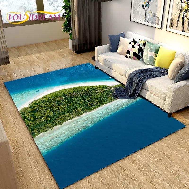 3D Ocean Seawater Beach Water Scenery Area Rug,Carpet Rug for Living Room Bedroom Sofa Doormat Decoration,Kid Non-slip Floor Mat