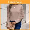 Casual Long Sleeve T Shirt With Embroidered Lace Panel For Spring Women
