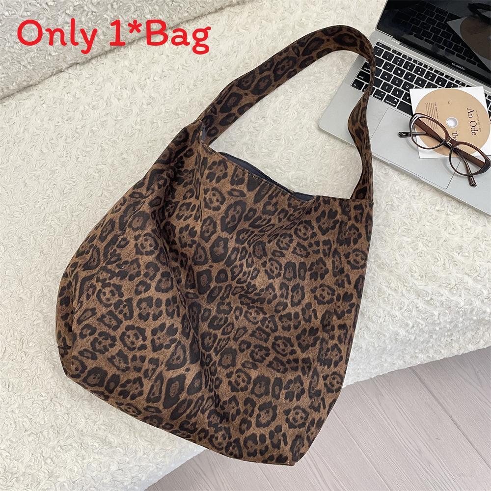 Suede Leopard Print Tote Bag With Large Capacity For Casual Daily Use
