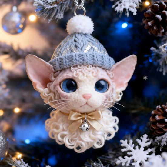 Winter Acrylic Cat Hanging Decoration Christmas Tree Knitted Hat Kitten Dog Rabbit Hedgehog Hanging Ornament Animal Pendant