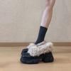 One-pedal fluffy shoes, small thick-soled heightened piled warm cotton boots, new versatile small leather shoes for winter