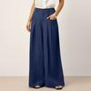 Women Wide Leg Trousers High Waist Pleated Loose Fit Pants with Pockets Button and Zip Closure for Office Casual Wear