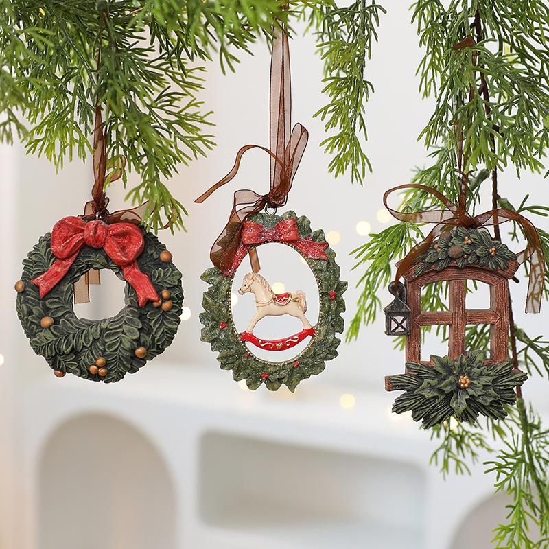 Vintage Christmas Ornaments Set, 3D Resine Bell & Tree Hanging Decor with Classic Design for Xmas Tree, Home, Gift