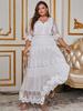 Large Size Women's Clothing European and American Summer New V-neck Short-sleeved Lace Dress Women