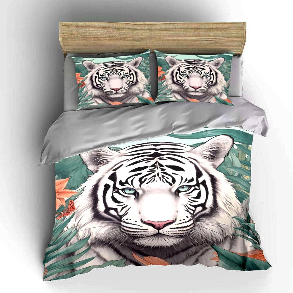 "White Tiger Nature Decor Set" Bedding Set with 1 Duvet Cover 2 Pillowcases Single Double King Queen, Gift