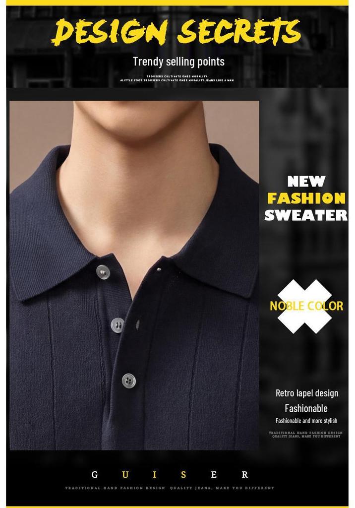 Men’s Luxury Textured Knit Polo Shirt – Ice Silk Short-Sleeve with Lapel