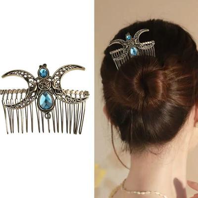 1 Stück Ramadan Festival Retro Elegant Blau Hohl Stern Mond Muster Diamant Legierung Haarkamm für Damenfrisur-Accessoires