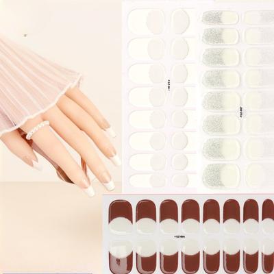 Gel 16 Nail Art Aufkleber, Semi-härtende Backlampen-Nagelaufkleber, Härtend, Langlebig, Wasserdicht, Glitzerpuder