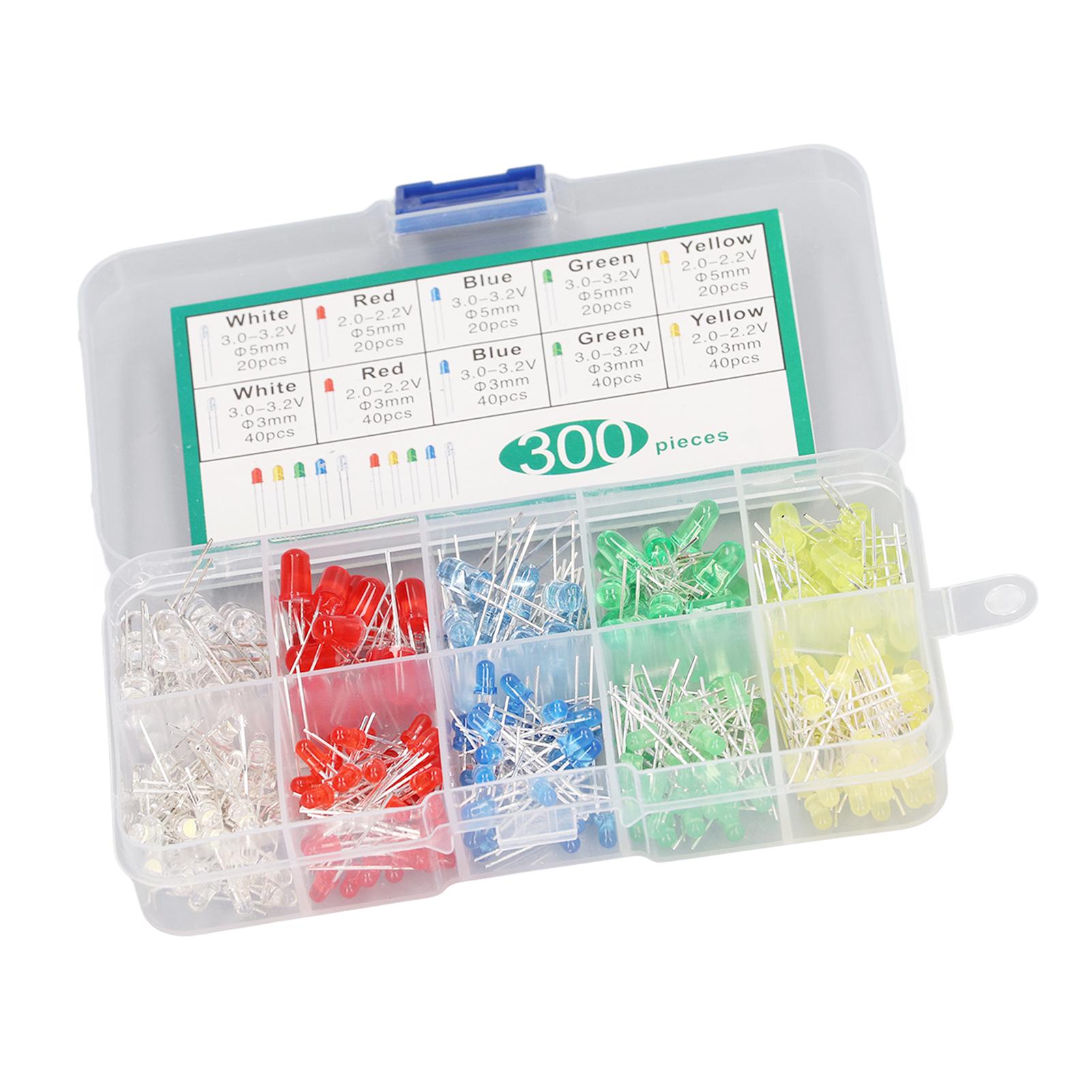 

300 ШТ Світлодіод Світловипромінювальний діод 5 кольорів 3 мм 5 мм Термостійкий світлодіодний ланцюг Асортиментний набір для промисловості