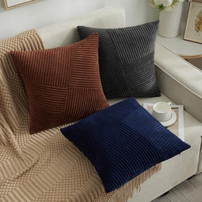 Boho Strukturierter Kissenbezug Cord Streifen Patchwork Dekokissenbezug 18x18 Zoll Rustikaler Kissenbezug für Bauernhaus Zuhause Sofa Couch Bett Wohnzimmer