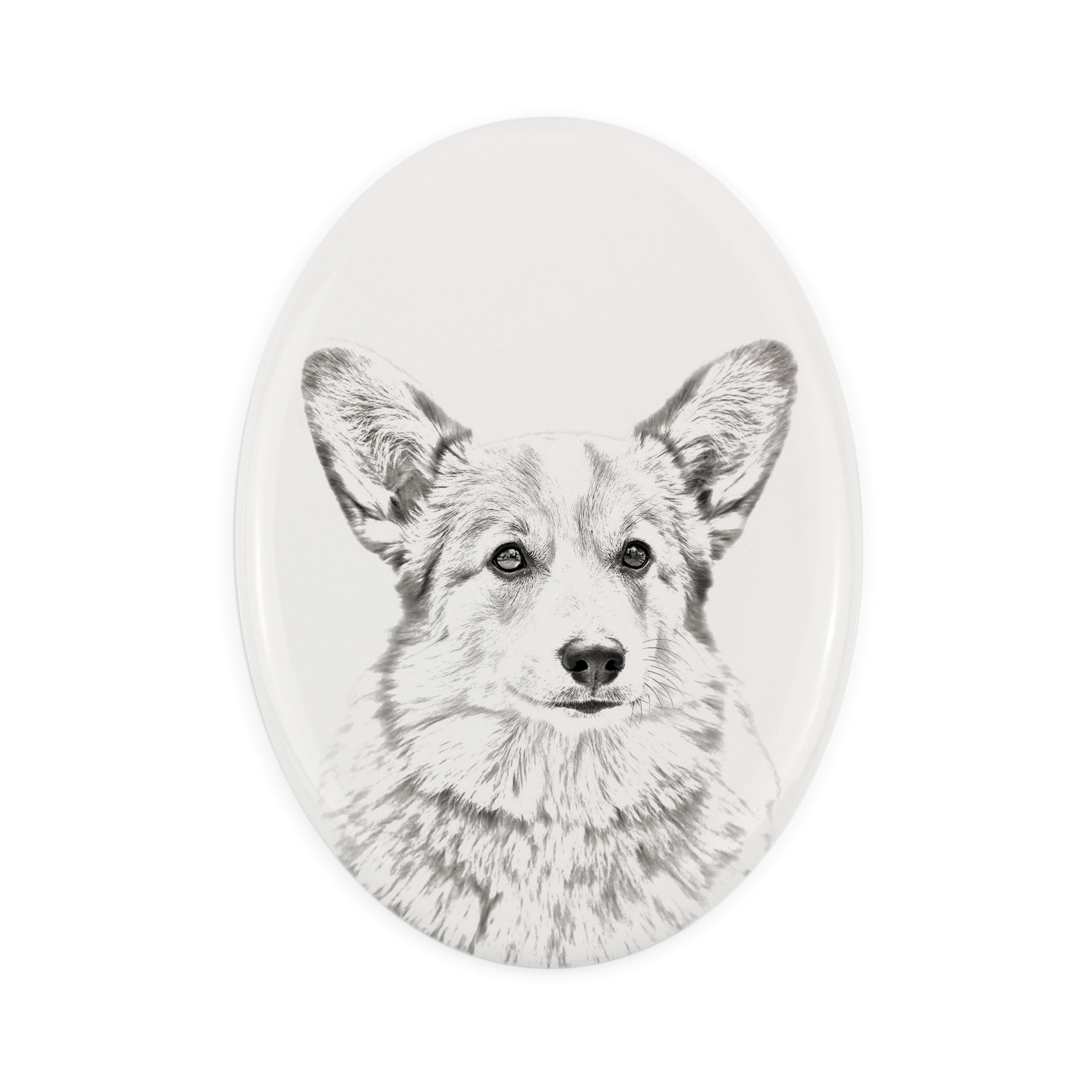 

Pembroke Welsh Corgi - commemorative plaque with a photo of a dog, tombstone with a print, personalized oval plaque from the Art-Dog brand