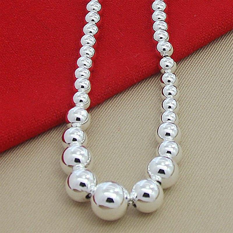 

Ожерелье из серебра 925 пробы с гладким круглым шариком из бисера для женщин, модный ювелирный подарок 45cm