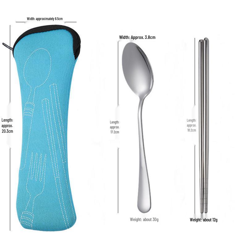 Stainless Steel Portable Cutlery Set with Cloth Bag - Includes Knife, Fork, Spoon & Chopsticks for Outdoor Travel