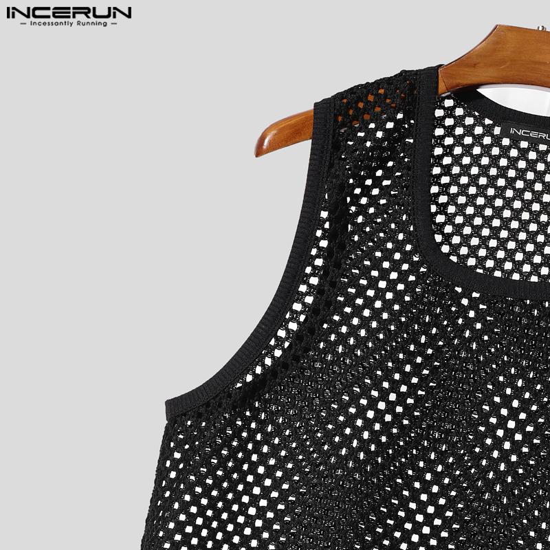 INCERUN Two Pieces Men Hollow Out Sleeveless Tank Tops and Loose Shorts Outfits Sets