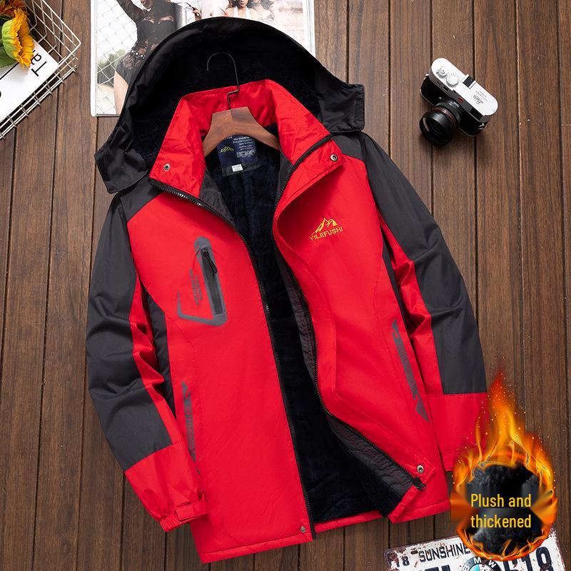 Men's Windproof Waterproof Down Jacket - Velvet-Lined and Insulated Cotton Winter Coat for Cold Protection.