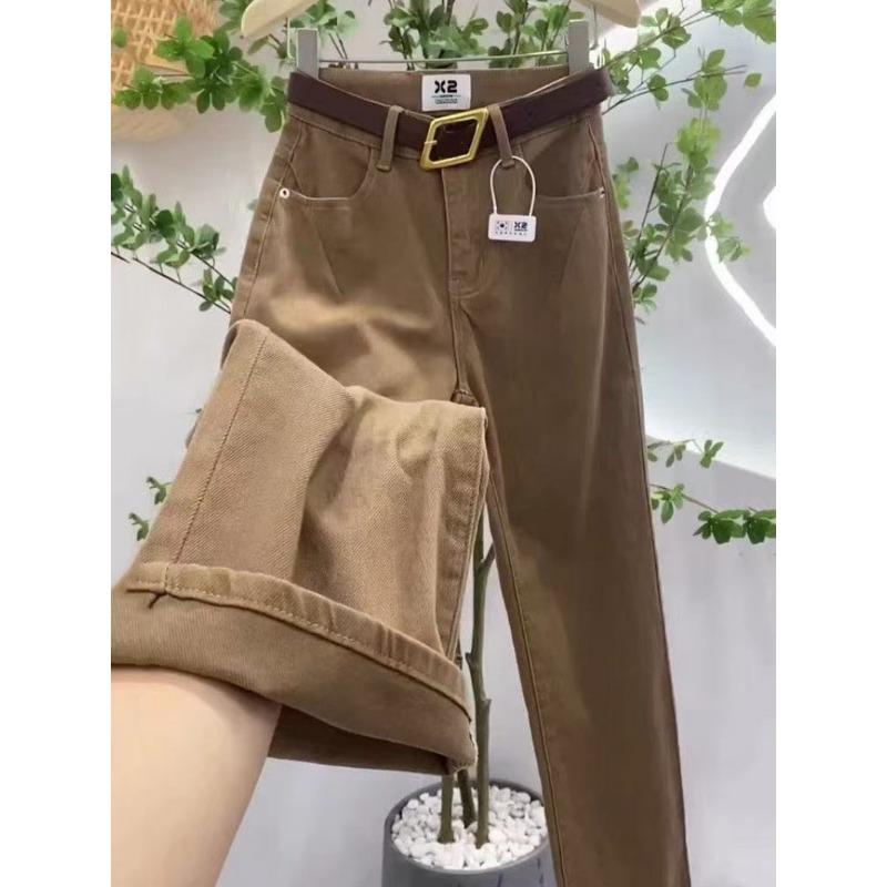 

Винтажные джинсы больших размеров Spring Wide Leg, женские, с высокой талией, универсальные, прямые, длиной до пола M кофейный