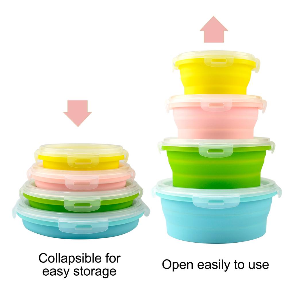 Set di Lunch Box Pieghevoli Rotonde in Silicone Bento Box Set da Quattro Pezzi Monostrato
