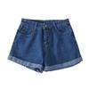 Women's High Waist A-Line Denim Shorts - Korean Style Summer 2025, Loose Fit, Slimming, Wide Leg, Rolled Hem.