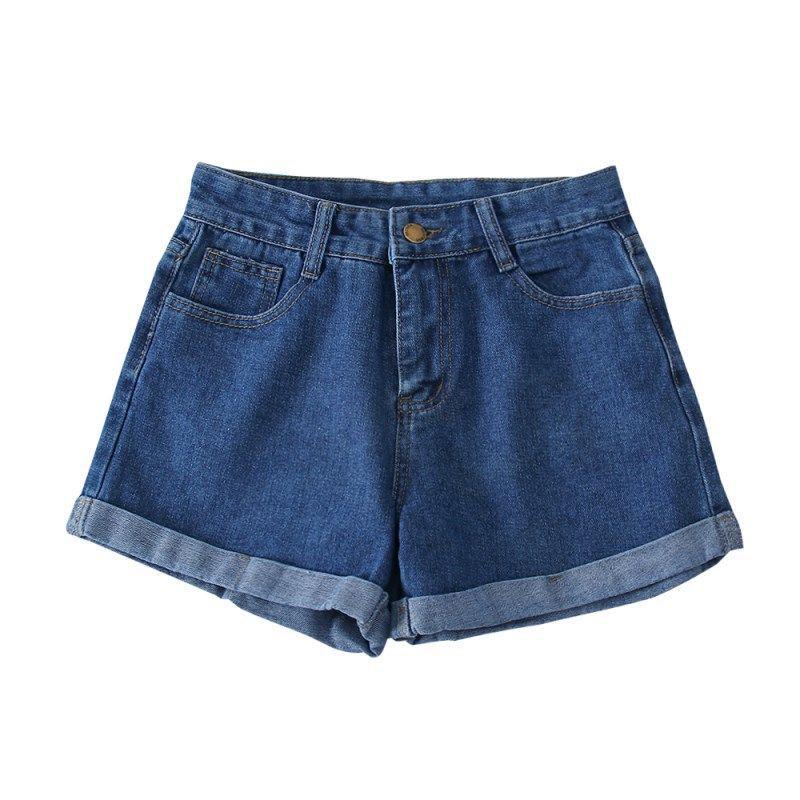 Women's High Waist A-Line Denim Shorts - Korean Style Summer 2025, Loose Fit, Slimming, Wide Leg, Rolled Hem.