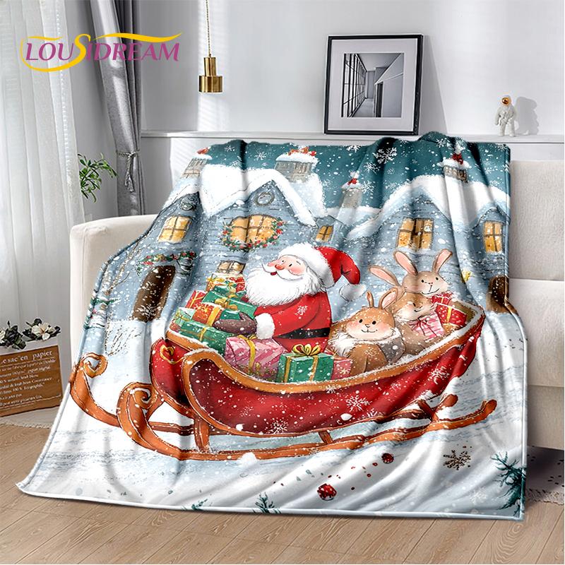2025 Merry Christmas Tree Santa Claus,New Year Fairy Tale Gift Soft Plush Blanket,Flannel Throw Blanket for Living Room Bed Sofa