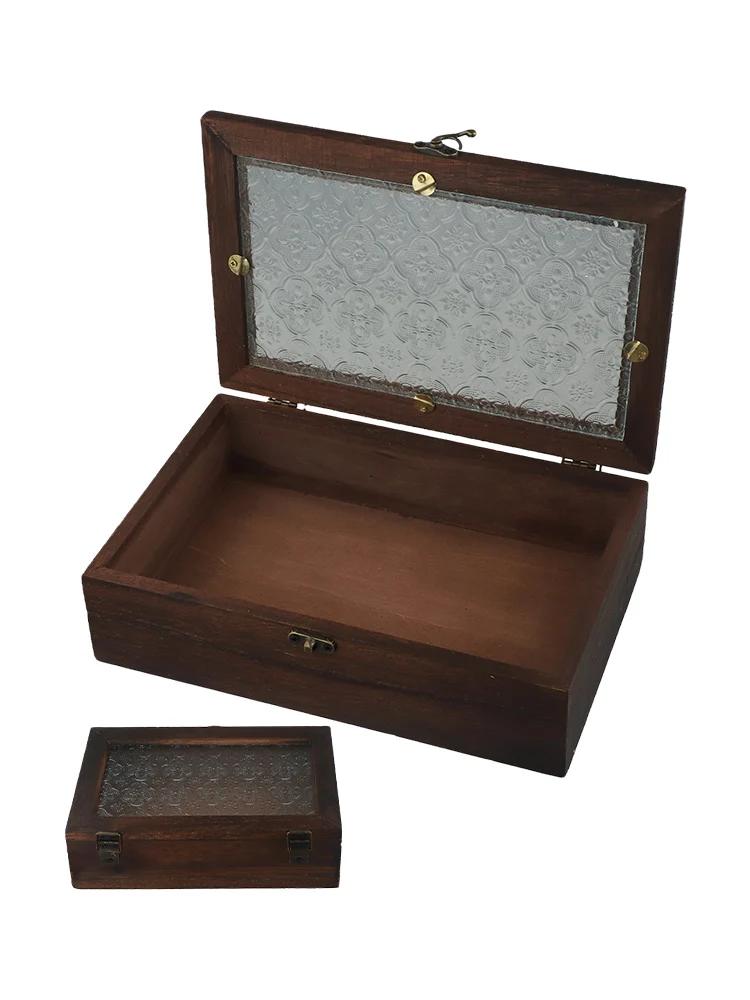 1 Stück Nordisch Retro Massivholz Begonienblume Glas Desktop Aufbewahrung Dekorative Box Holzbox Schminktisch Dekoration