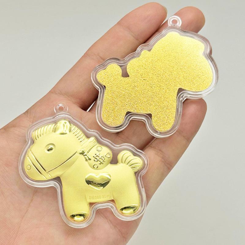 Golden Childhood Friend Horse Cartoon Keychain - Cute Pure Gold Bag Pendant & Phone Charm Gift Gold Foil