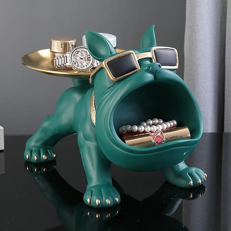 Heimdekoration Hübsche Bulldogge Statue Hunde Statue Tablett Serie Multifunktionale Aufbewahrung Heimdekoration Geschenk für Freunde