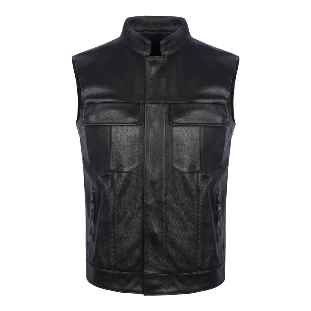Classical Motorcycle Biker Real Cow Leather Vest Men Genuine Leather Vests