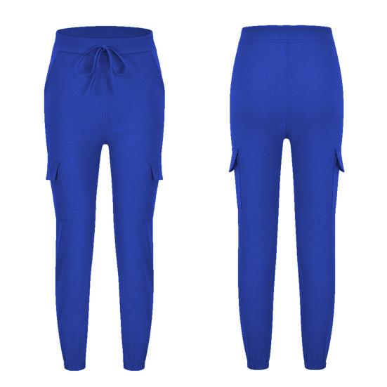 Side Pockets Ankle Banded Women Pants Slim Drawstring Mid Waist Sweatpants Streetwear