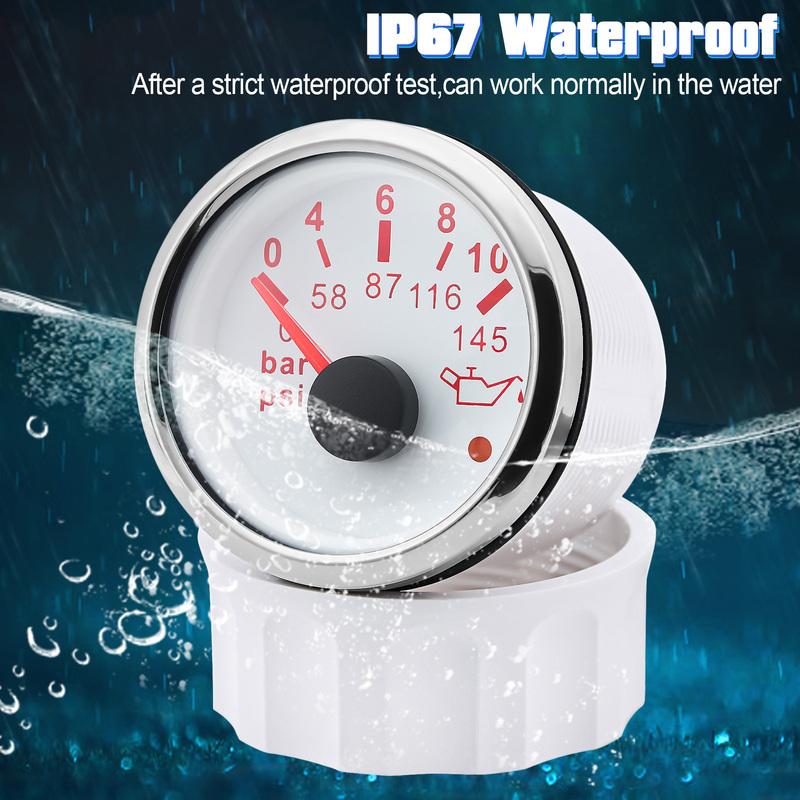 52mm Oil Pressure Gauge With Alarm LED Red Backlight 0-5bar 0-10bar psi Oil Press Gauge Universal for 12V 24V Car Boat Marine