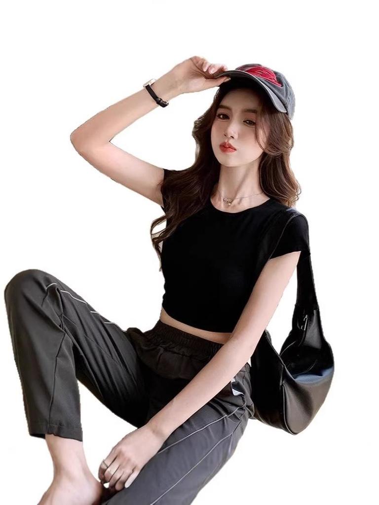 2026 Sommer Slim Fit Spicy Girl Weißes T-Shirt mit weiten Ärmeln und Rundhalsausschnitt