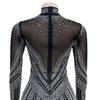 European and American Fashion Women's Solid Color Mesh Rhinestone Long Sleeve Mini Dress