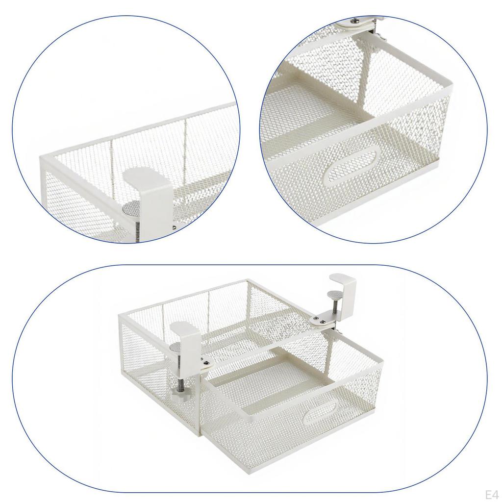 Mesh Under Desk Drawer Organizer Hang Shelf Tray Metal for Home Office Pull Out Storage