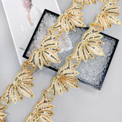 Heavy Industry Gold Leaf Bead Sequins Mesh Embroidery Barcode Clothing Dress Dress Decorative Lace Accessories