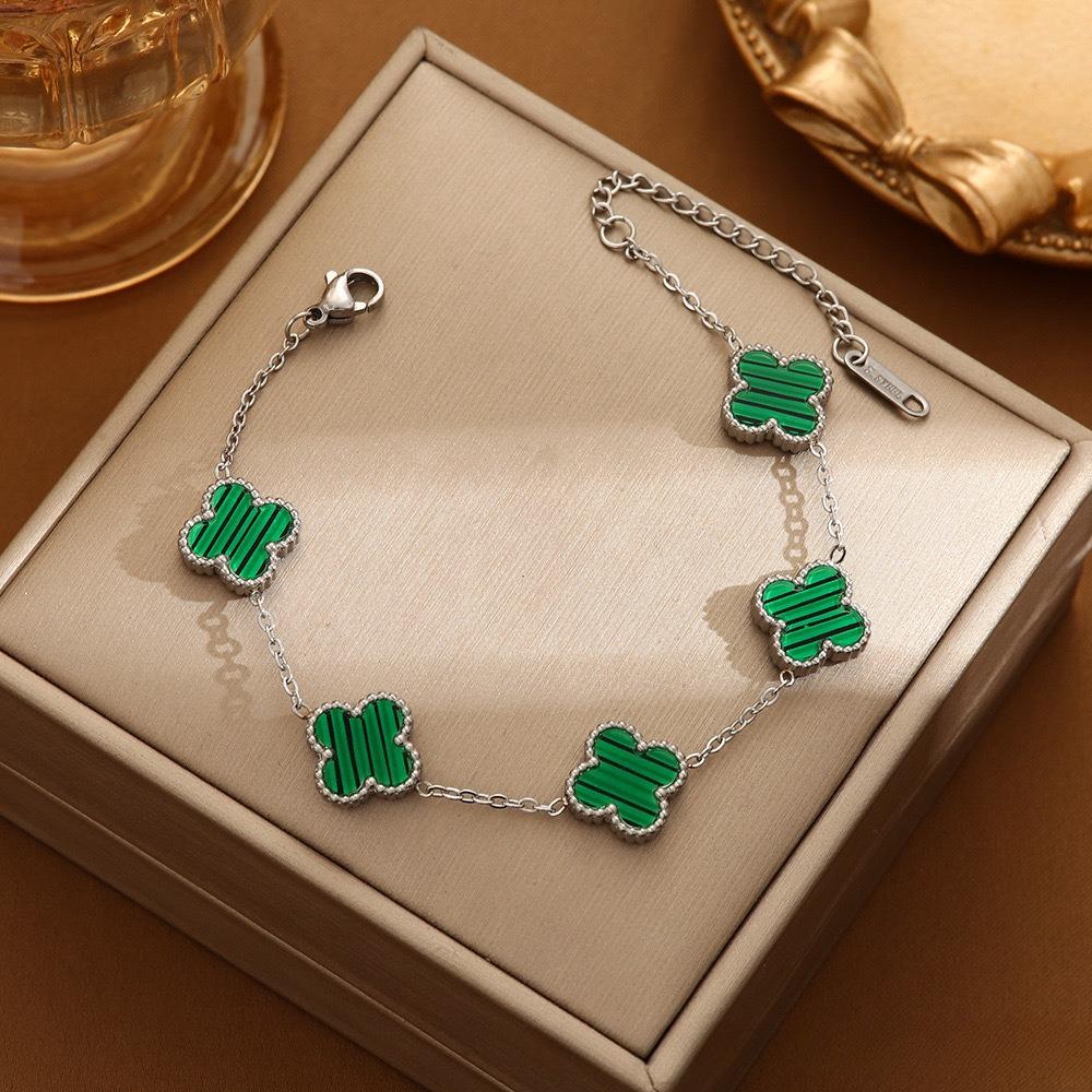 Steel-colored Four-leaf Flower Bracelet 13MM Titanium Steel Chain Four-leaf Clover Double-sided Non-fading OL Mother-of-pearl Exquisite Bracelet