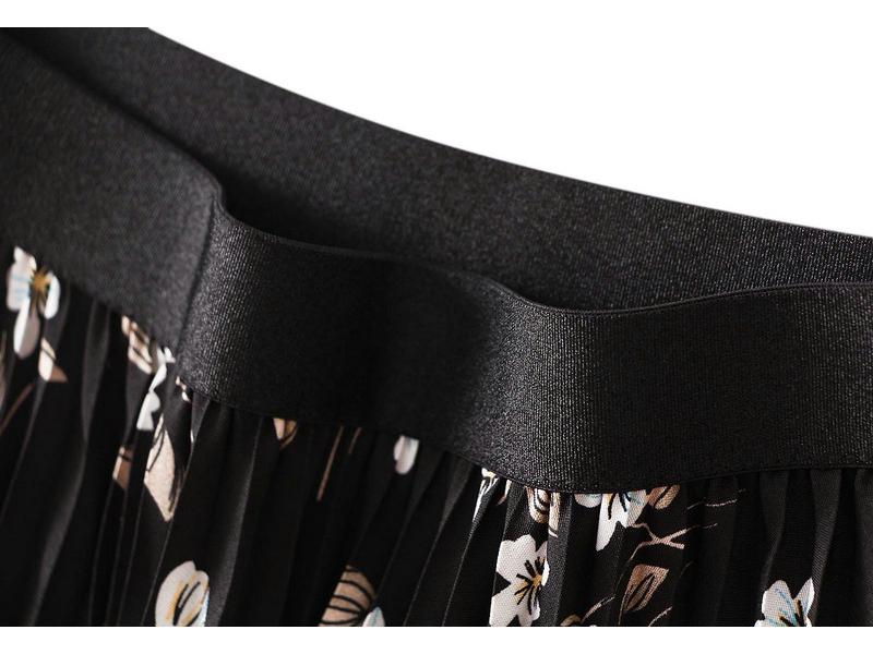 Women's High Waist Floral Pleated Midi Skirt for Spring/Summer 2026 - A-line with Wide Hem (D9908)