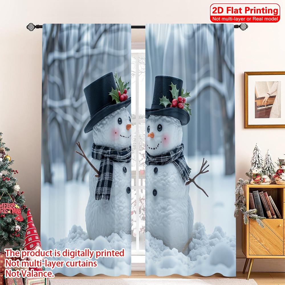 

2pcs 2D flat printing Christmas Curtain Cute Snowmen Christmas Watercolor Polyester Without Electricity Holiday Decorations Use 52.50×116.00 CM 2pcs